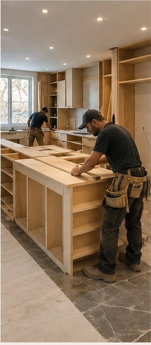 Yobel craftsmen fabricating cabinetry in the workshop